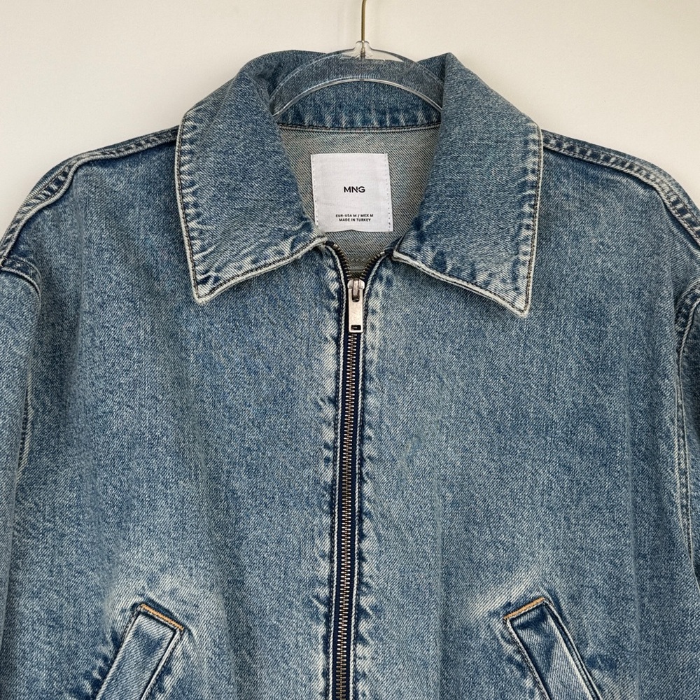 Mango Denim Cropped Bomber Jacket in Medium Vintage Blue Size Medium - Picture 4 of 10